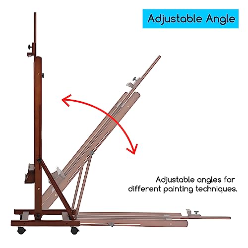 MEEDEN Artist Painting Easel 71" to 100"H, Holds Canvas Up to 48", Art Beech Wood Paint Easel Stand, Adjustable Studio H-Frame Floor Easel with Wheels, Professional Easel for Artists & Adults, Walnut