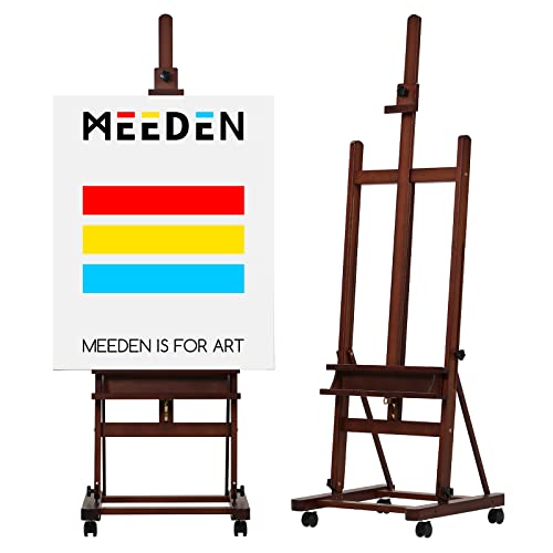MEEDEN Artist Painting Easel 71" to 100"H, Holds Canvas Up to 48", Art Beech Wood Paint Easel Stand, Adjustable Studio H-Frame Floor Easel with Wheels, Professional Easel for Artists & Adults, Walnut