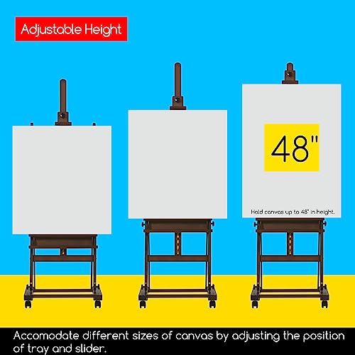 MEEDEN Artist Painting Easel 71" to 100"H, Holds Canvas Up to 48", Art Beech Wood Paint Easel Stand, Adjustable Studio H-Frame Floor Easel with Wheels, Professional Easel for Artists & Adults, Walnut