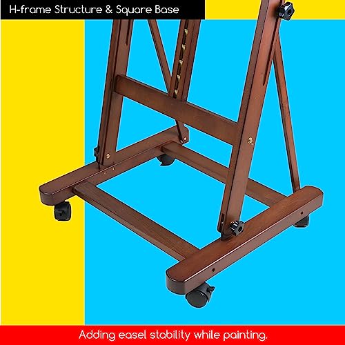 MEEDEN Artist Painting Easel 71" to 100"H, Holds Canvas Up to 48", Art Beech Wood Paint Easel Stand, Adjustable Studio H-Frame Floor Easel with Wheels, Professional Easel for Artists & Adults, Walnut